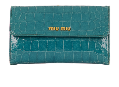 Miu Miu Kiss Lock Wallet, &pound;190, Accessories, Blue, Croc Embossed, Front view